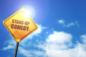 57098547 - stand-up comedy, 3d rendering, a yellow road sign