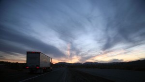 2847589 - truck speeding down the highway with motion blur