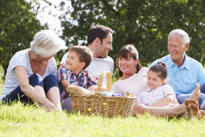 42309383 - multi generation family enjoying picnic in countryside