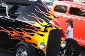 4477841 - hod rod with flame paint job at car show