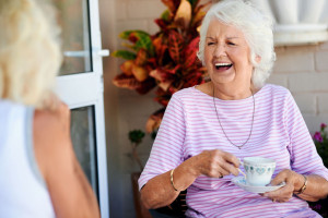 32308955 - old friends laughing together and having tea