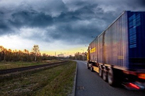 21687225 - truck on the road in stormy day