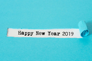 104507737 - a note with the slogan happy new year 2019