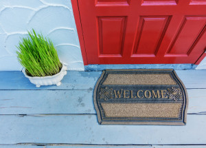 Welcome mat outside the front door