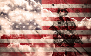 soldier with rifle on a usa flag background