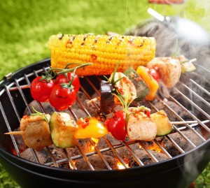 18995388 - vegetarian bbq and corncob on a grilling pan