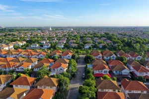 aerial view of beautiful home village and town settlement