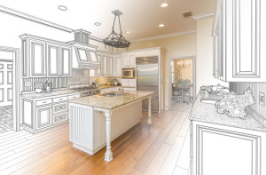 Beautiful Custom Kitchen Design Drawing and Gradated Photo Combination.