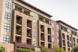 Exterior view of modern apartment building offering luxury renta