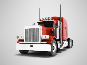 Modern red dump truck for transportation of trailers 3d render o