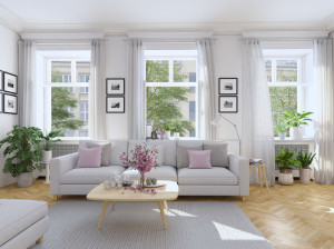 modern living room in townhouse. 3d rendering