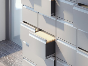 File cabinets in the office interior. 3d rendering