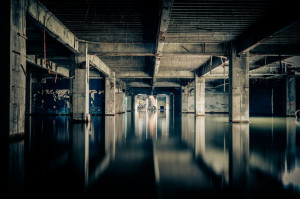 Dramatic view of damaged and abandoned building