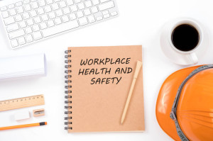 Workplace health and safety concept. Top viwe of modern workplac