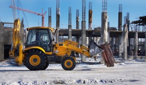 4150030 - winter construction site with excavator and crane