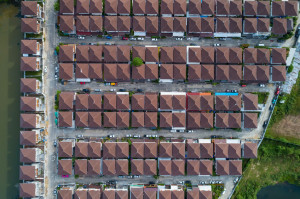 Aerial view of roof modern houses village top view image from dr