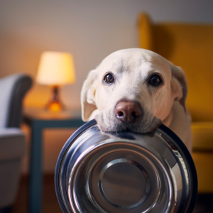 Using an elevated food bowl can be helpful to dogs 