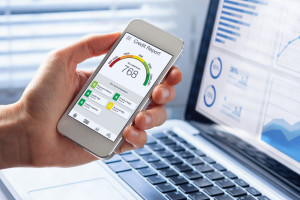 Credit Report with Score rating app on smartphone screen showing