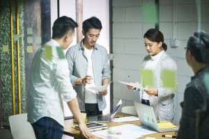 young asian business team people meeting in office