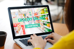 Grocery online shop to order food delivery from supermarket, Wom