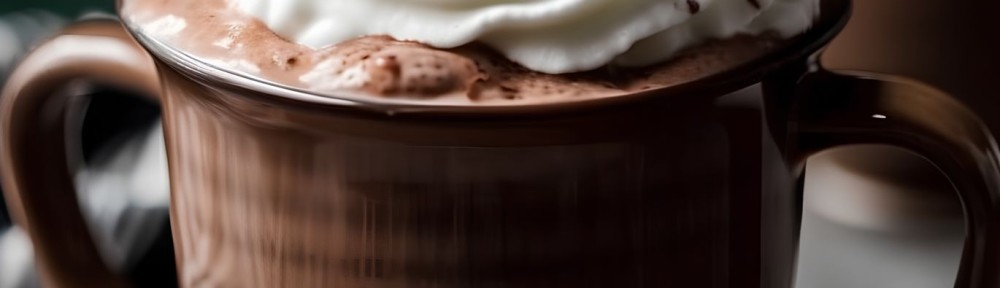 Hot chocolate with whipped cream and cocoa powder in a brown cup, selective focus
