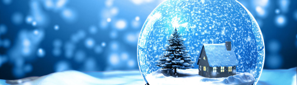 Christmas Snow globe Snowflake with Snowfall on Blue Background