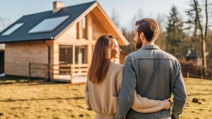 Generative AI, a young couple inspecting their new home