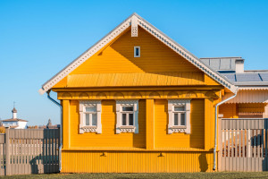 Traditional wooden house in a Russian village.