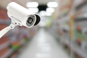 CCTV system security in the Shopping Mall blur background.