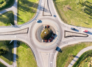 Roundabout and cars from above