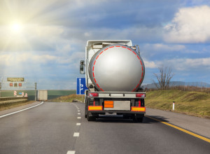 gas-tank truck goes on highway